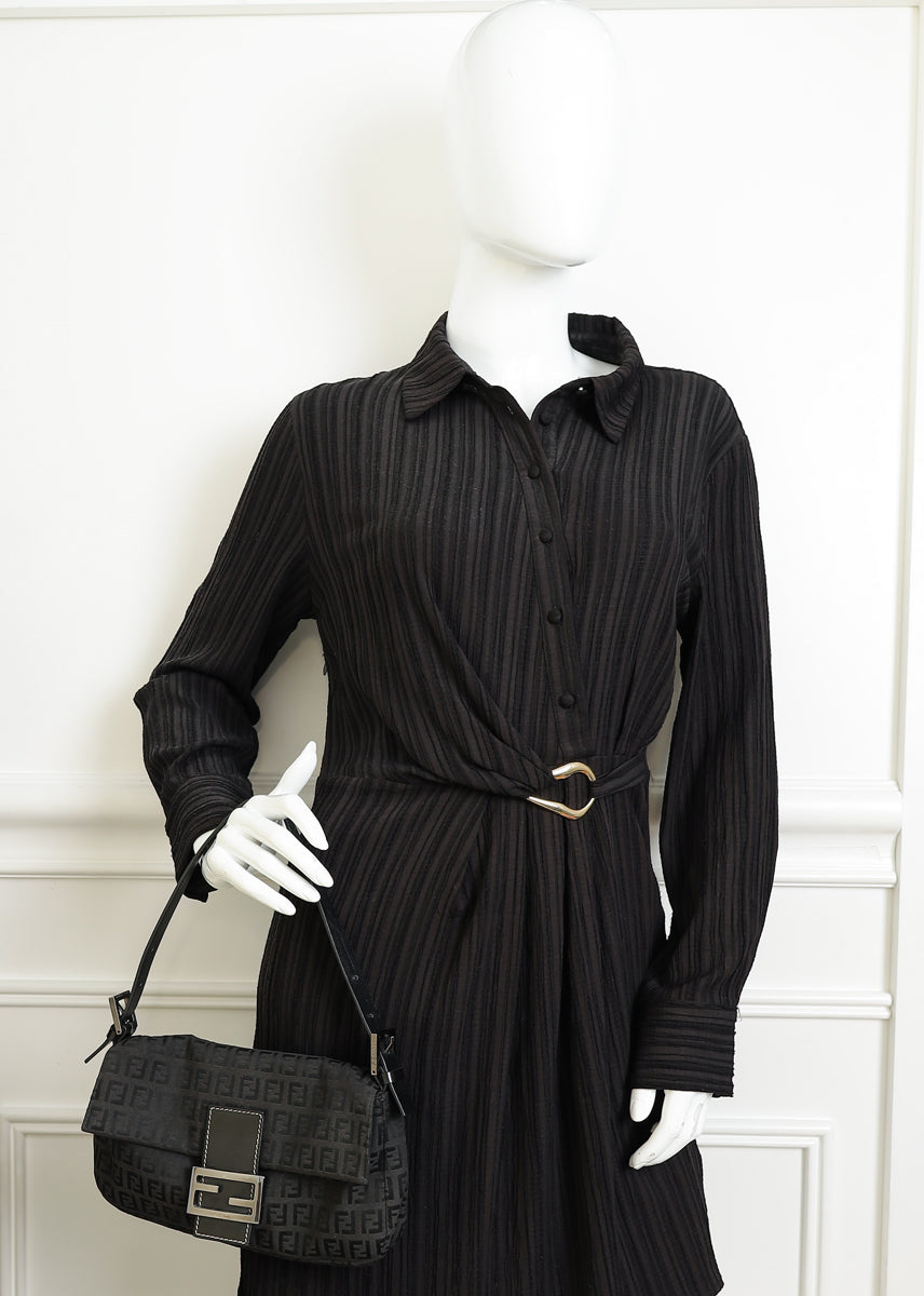 Fendi Black Zucca Small Baguette Shoulder Bag