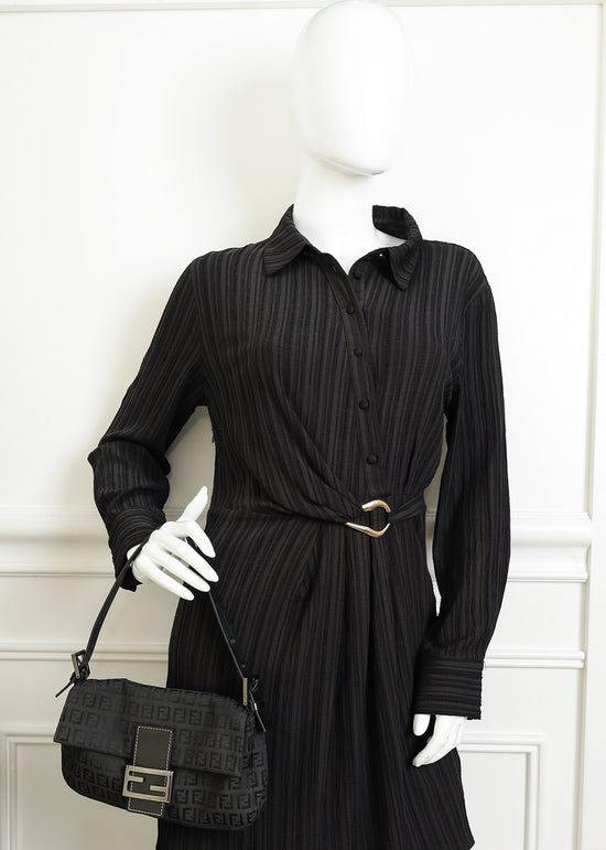 Fendi Black Zucca Small Baguette Shoulder Bag