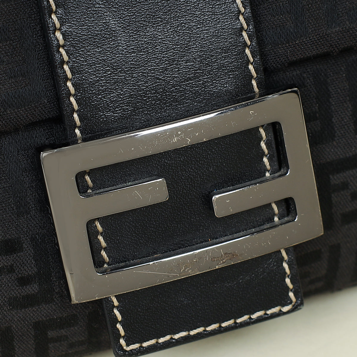 Fendi Black Zucca Small Baguette Shoulder Bag