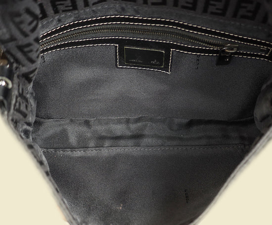 Fendi Black Zucca Small Baguette Shoulder Bag