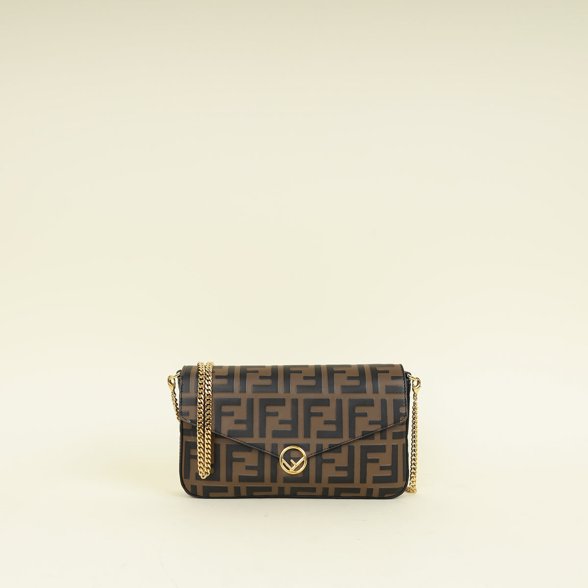 Fendi Tobacco FF 1974 Zucca Embossed Wallet On Chain W/ 2 Pouch