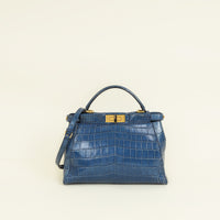Fendi Blue Shiny Crocodile Peekaboo Regular Bag