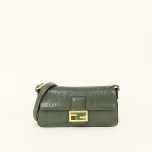 Fendi Dark Olive Python Baguette 1997 Shoulder Bag