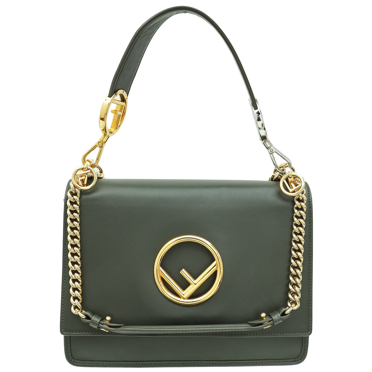 Fendi Olive Green Kan I F Logo Shoulder Bag-Fendi-THE CLOSET