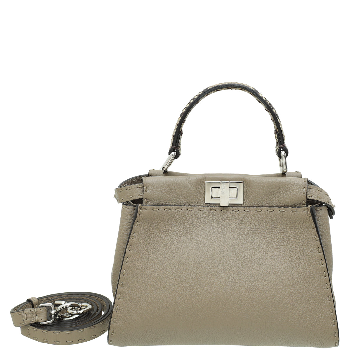 Fendi Dove Grey Peekaboo Sellier Mini Python Handle Bag-Fendi-THE CLOSET