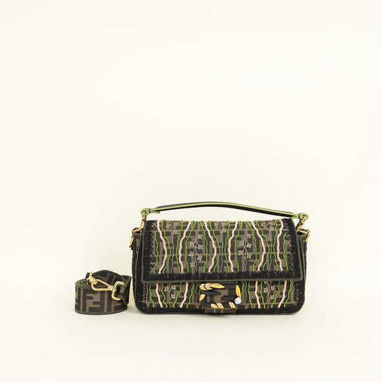 Fendi Green Baguette Beads Embroidered Shoulder Bag