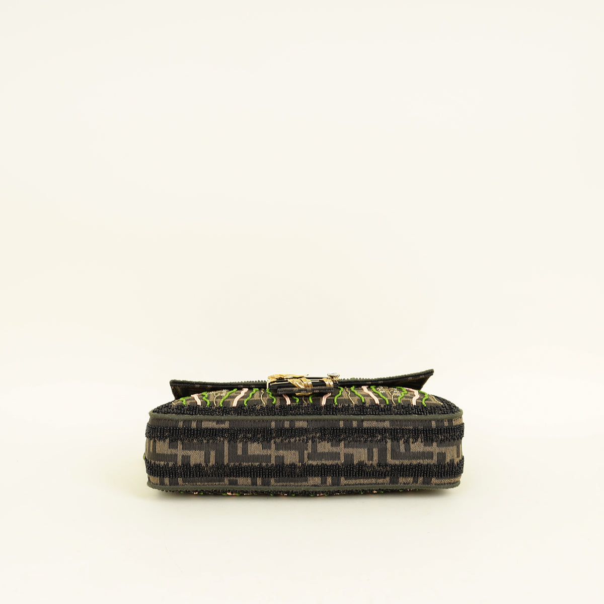 Fendi Green Baguette Beads Embroidered Shoulder Bag