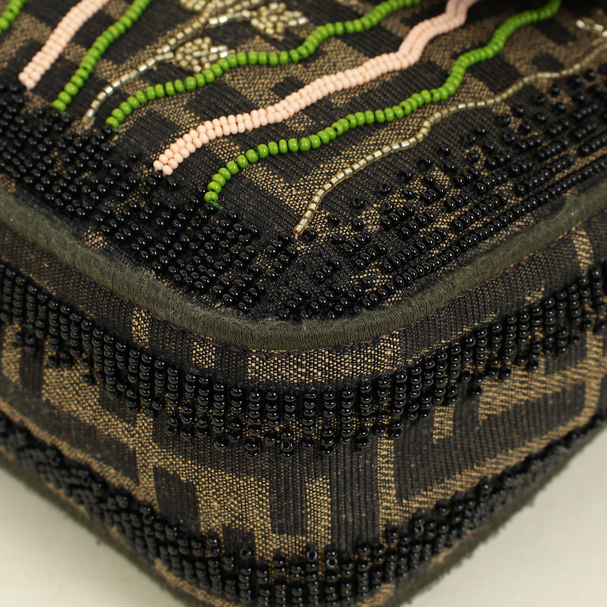 Fendi Green Baguette Beads Embroidered Shoulder Bag