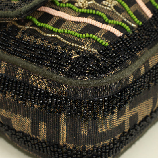 Fendi Green Baguette Beads Embroidered Shoulder Bag