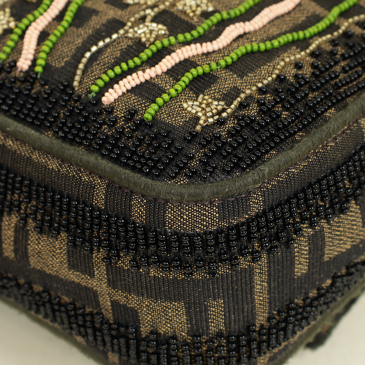 Fendi Green Baguette Beads Embroidered Shoulder Bag