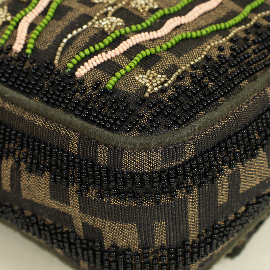 Fendi Green Baguette Beads Embroidered Shoulder Bag
