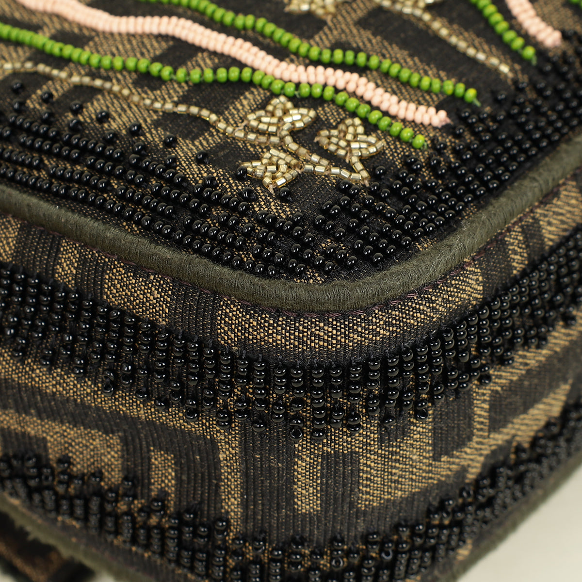 Fendi Green Baguette Beads Embroidered Shoulder Bag