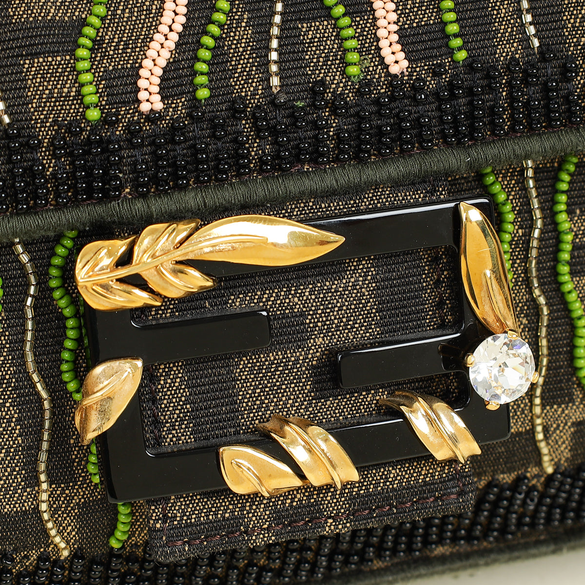 Fendi Green Baguette Beads Embroidered Shoulder Bag