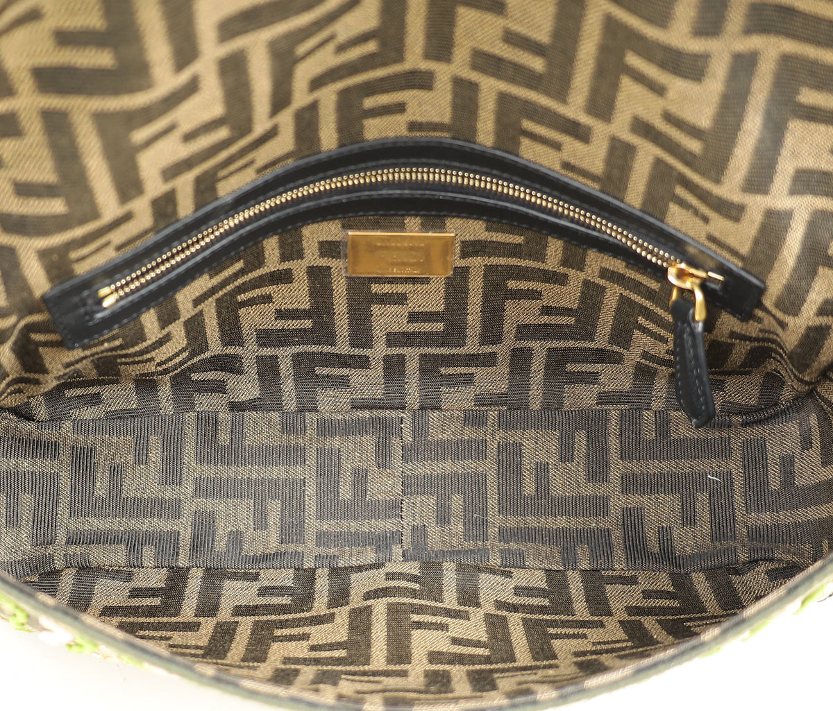 Fendi Green Baguette Beads Embroidered Shoulder Bag