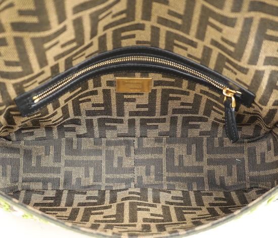 Fendi Green Baguette Beads Embroidered Shoulder Bag