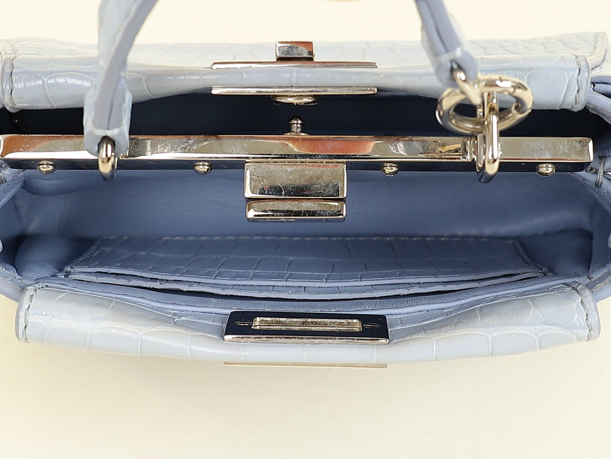 Fendi Light Blue Alligator Micro Peekaboo Mississippiensis Bag