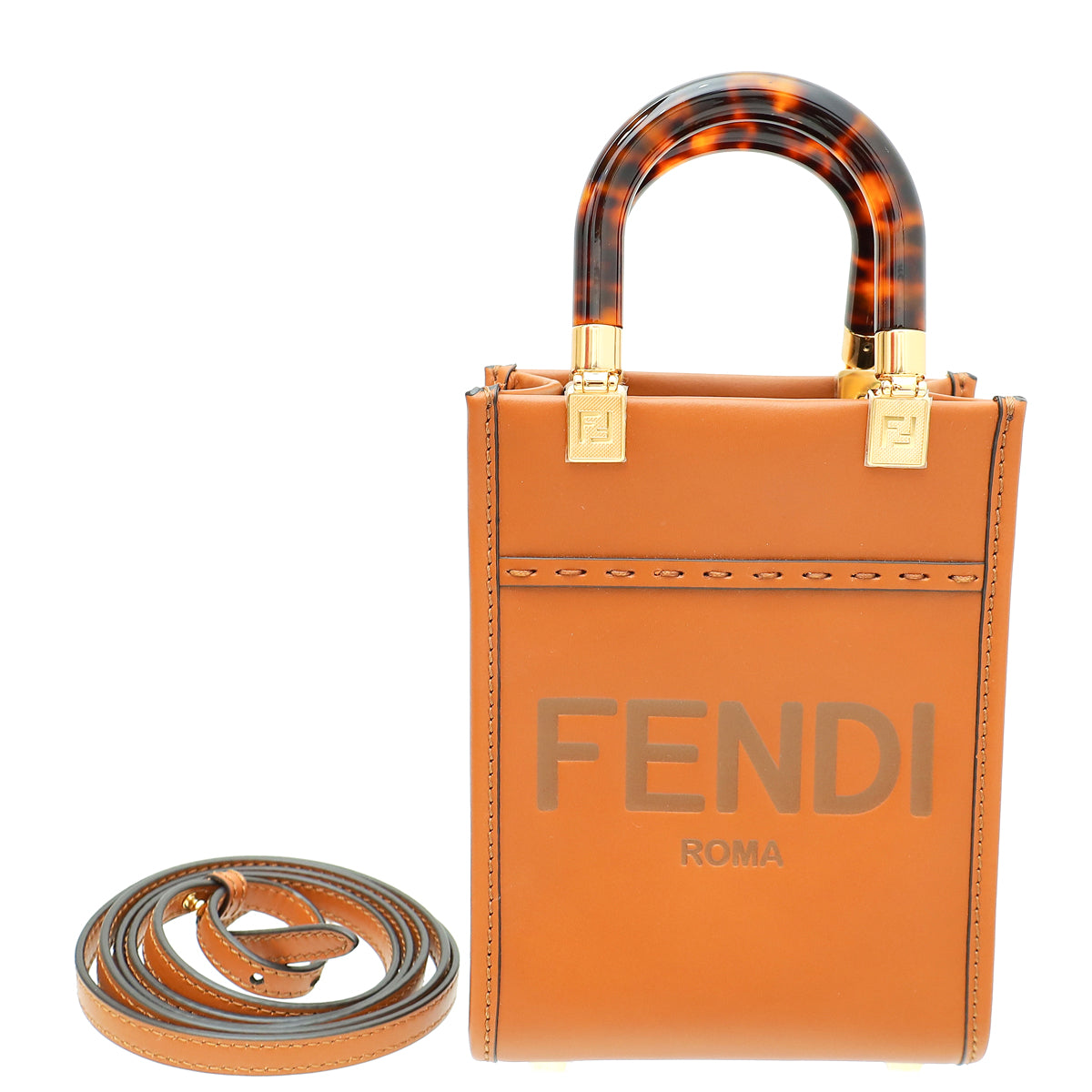 Fendi Brown Sunshine Mini Shopper Bag