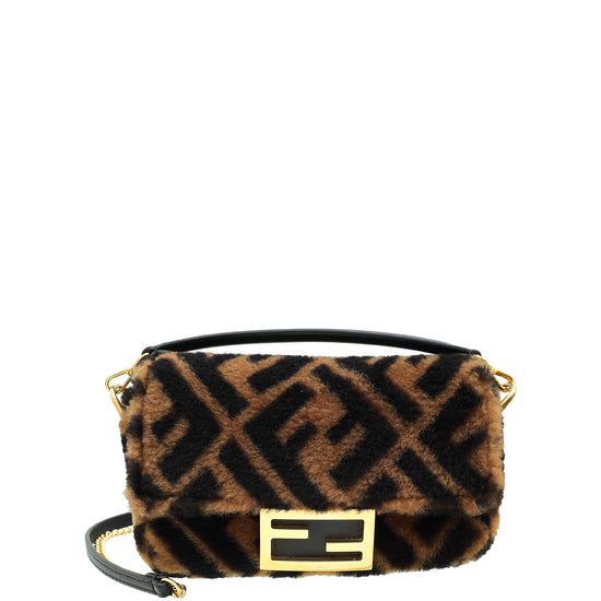 Fendi Bicolor FF Sheep Fur Mini Baguette Bag