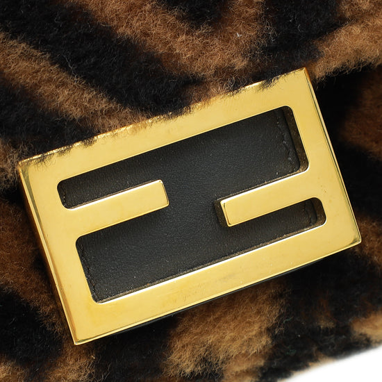 Fendi Bicolor FF Sheep Fur Mini Baguette Bag