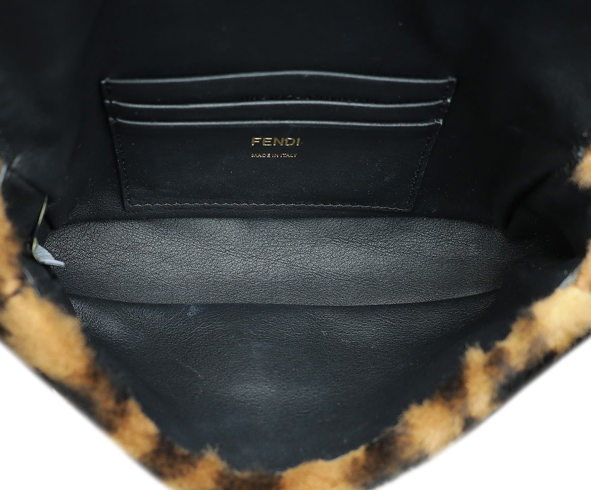 Fendi Bicolor FF Sheep Fur Mini Baguette Bag