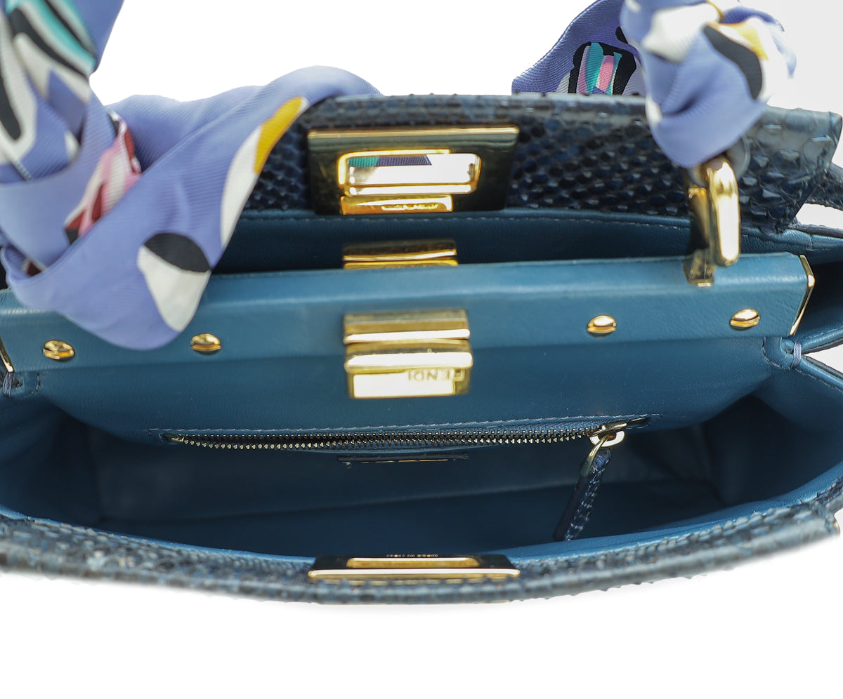 Fendi Dark Teal Python Peekaboo Mini Bag W/ Twilly