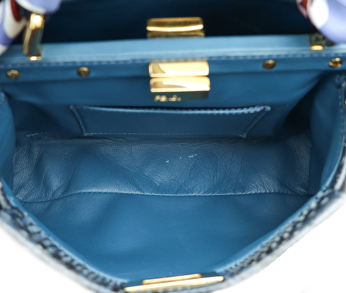 Fendi Dark Teal Python Peekaboo Mini Bag W/ Twilly