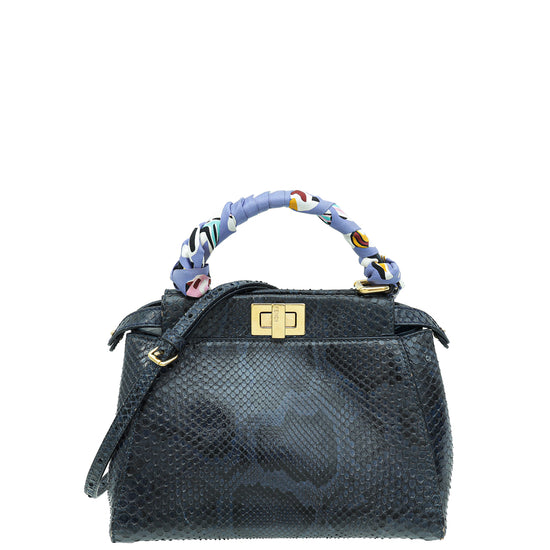 Fendi Dark Teal Python Peekaboo Mini Bag W/ Twilly