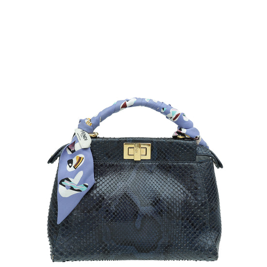 Fendi Dark Teal Python Peekaboo Mini Bag W/ Twilly