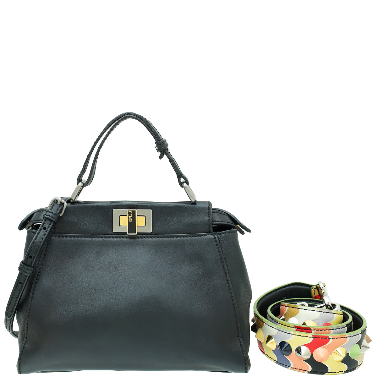 Fendi Black Mini Vitello Saddle Peekaboo Bag-Fendi-THE CLOSET