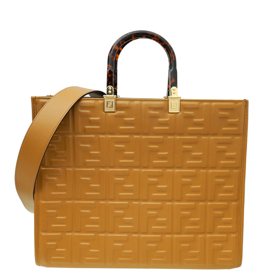 Fendi Brown FF Embossed Sunshine Medium Shopper Bag