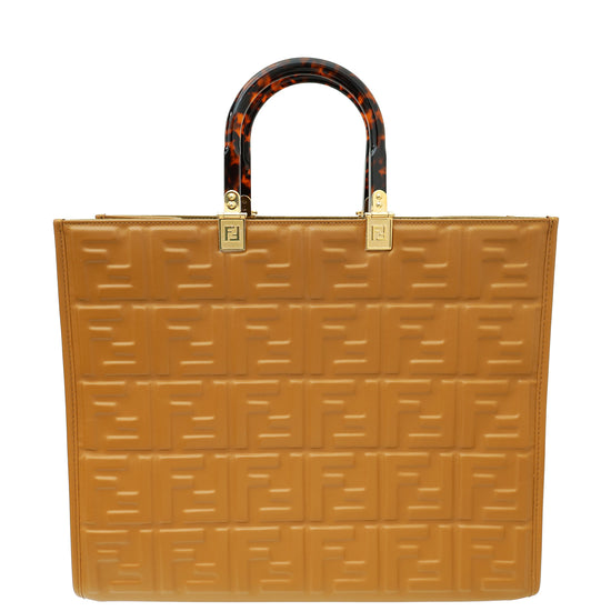 Fendi Brown FF Embossed Sunshine Medium Shopper Bag