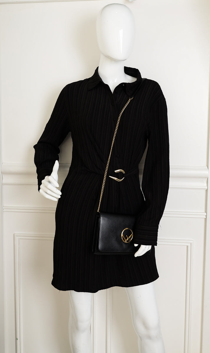 Fendi Black F Logo Wallet On Chain Clutch