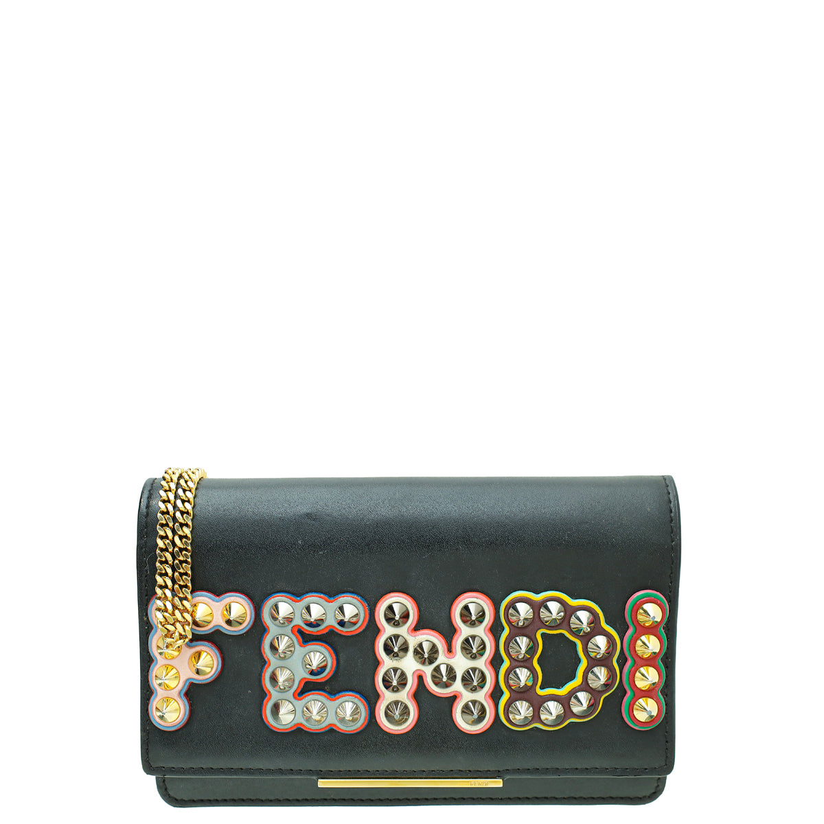 Fendi Black Fun Fair Metal Studded Tube Wallet on Chain-Fendi-THE CLOSET