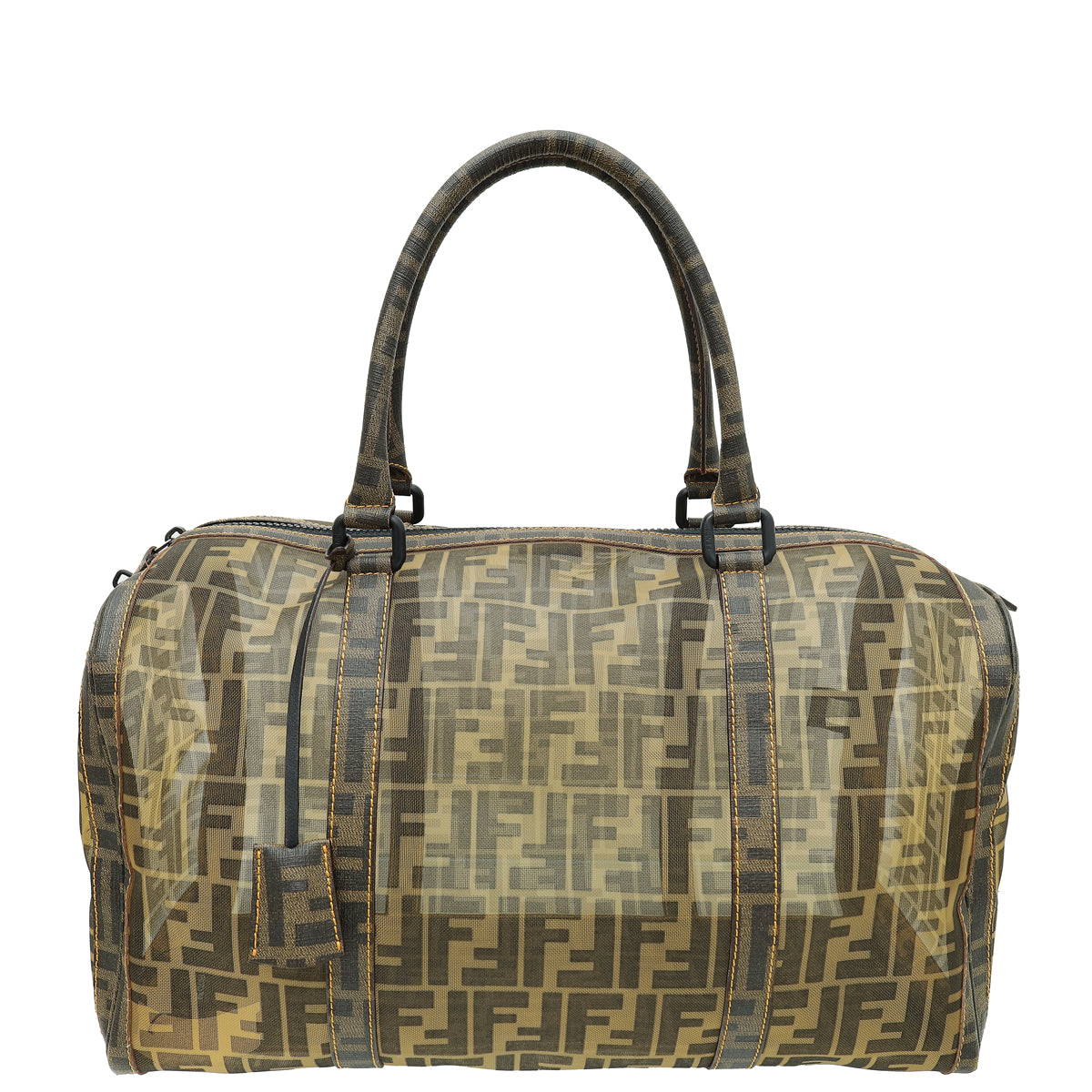 Fendi Tobacco FF Zucca Spalmati Mesh Mixed Media Boston Bag-Fendi-THE CLOSET