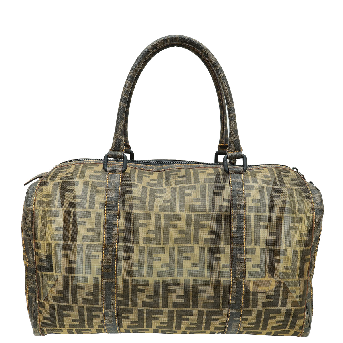 Fendi Tobacco FF Zucca Spalmati Mesh Mixed Media Boston Bag-Fendi-THE CLOSET