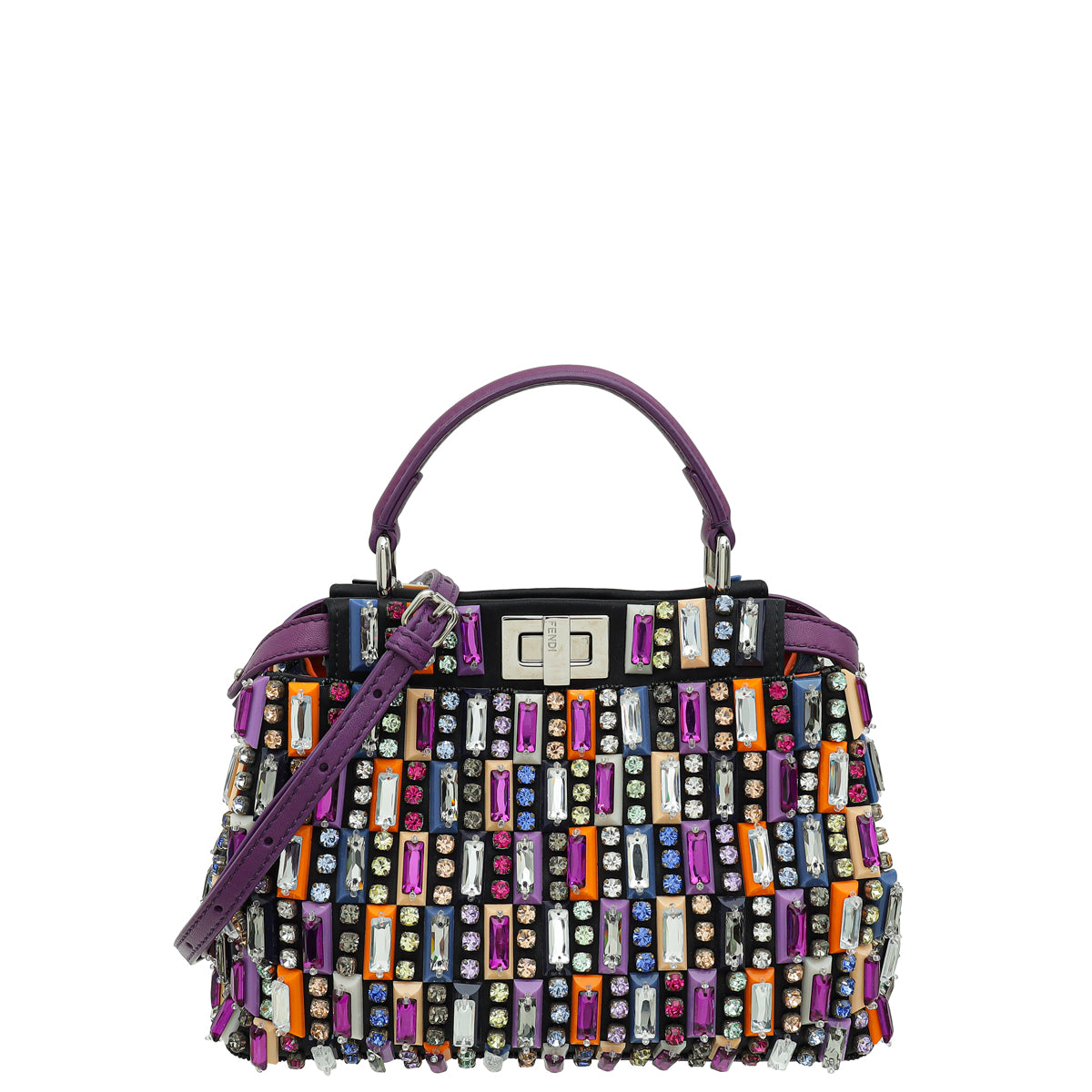 Fendi Purple Multicolor Peekaboo Mini Crystal Embroidered Bag-Fendi-THE CLOSET