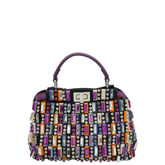 Fendi Purple Multicolor Peekaboo Mini Crystal Embroidered Bag