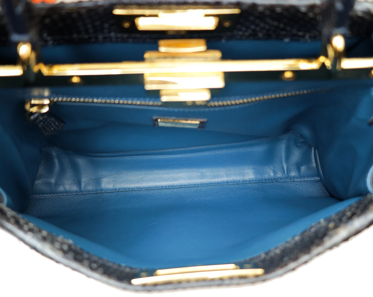 Fendi Blue Python Iconic Peekaboo Regular Bag