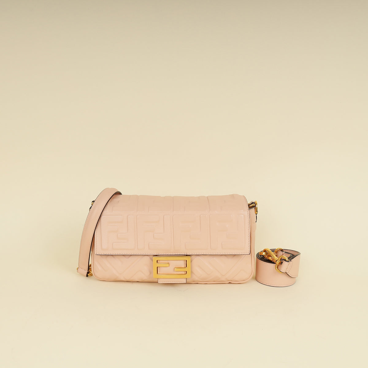 Fendi Peach FF Embossed Baguette Medium Bag-Fendi-THE CLOSET