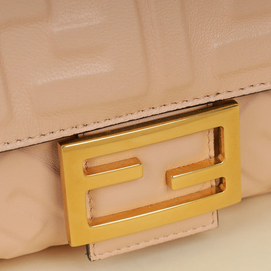 Fendi Peach FF Embossed Baguette Medium Bag-Fendi-THE CLOSET
