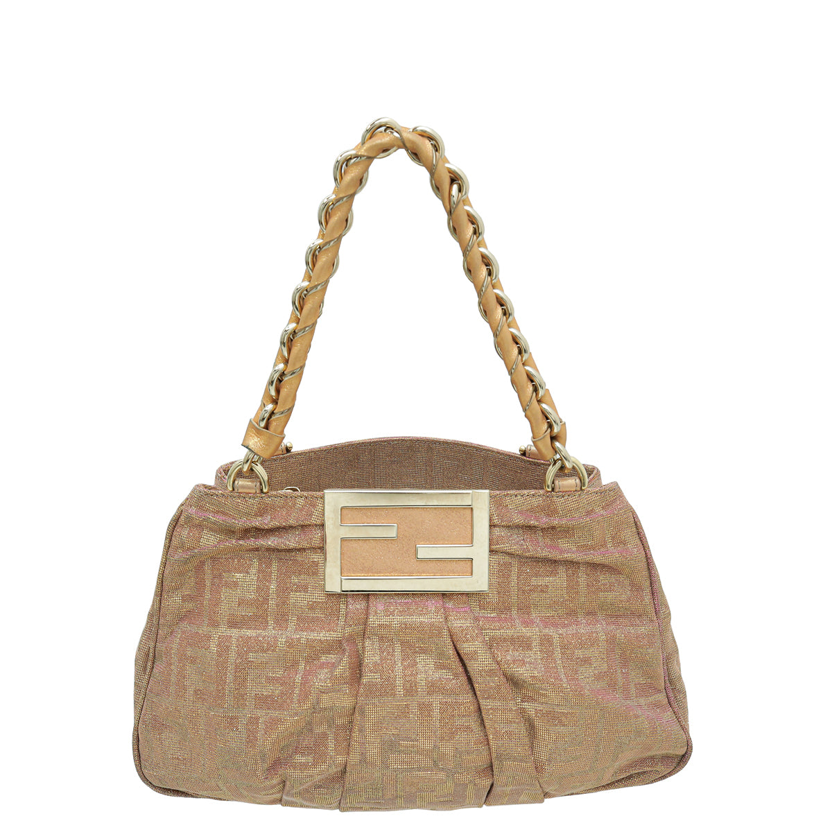 Fendi Metallic Gold Pink Zucca Tote Small Bag-Fendi-THE CLOSET