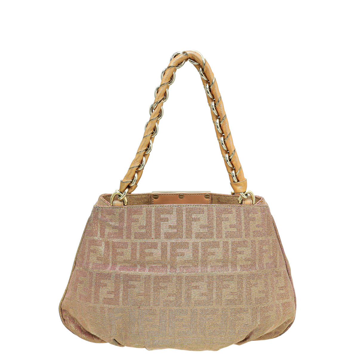 Fendi Metallic Gold Pink Zucca Tote Small Bag-Fendi-THE CLOSET