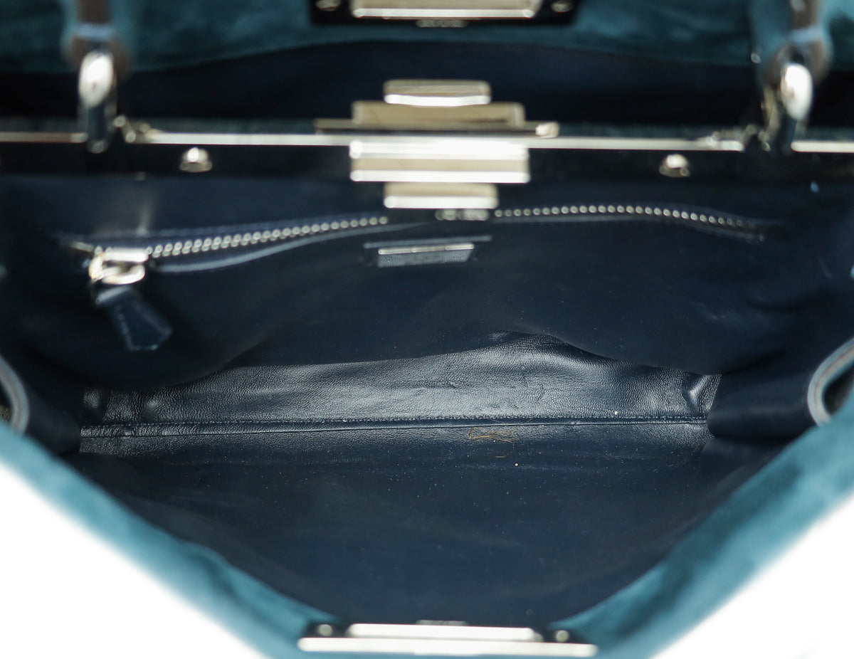 Fendi Teal 3 Pocket Peekaboo Suede Iconic Satchel Medium Bag