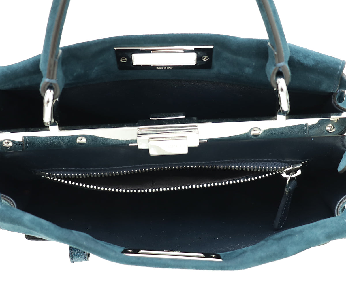 Fendi Teal 3 Pocket Peekaboo Suede Iconic Satchel Medium Bag