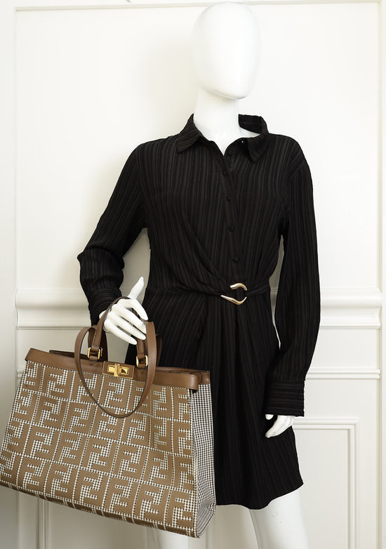 Fendi Brown Houndstooth FF Embroidered Peekaboo X-Tote Medium Bag