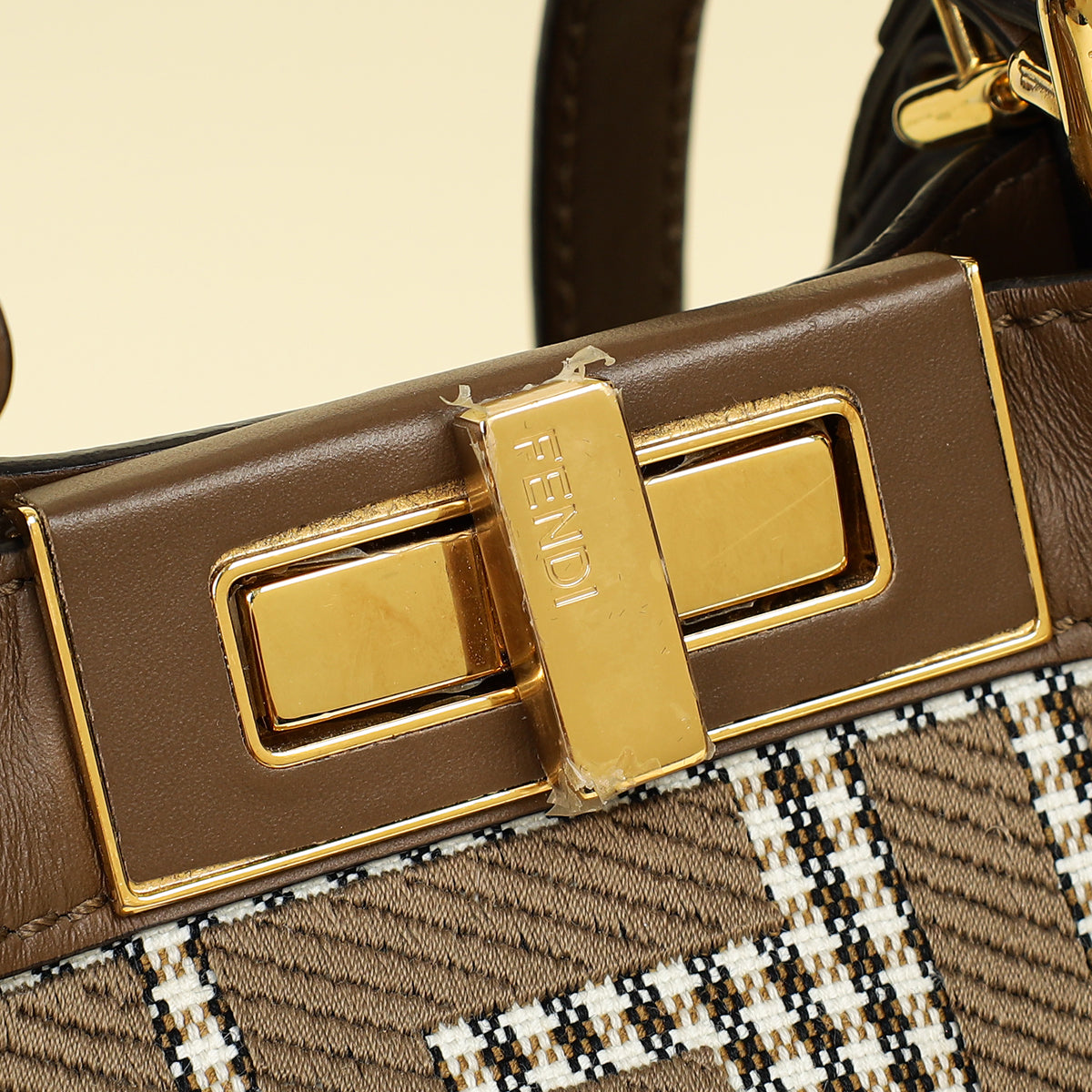 Fendi Brown Houndstooth FF Embroidered Peekaboo X-Tote Medium Bag
