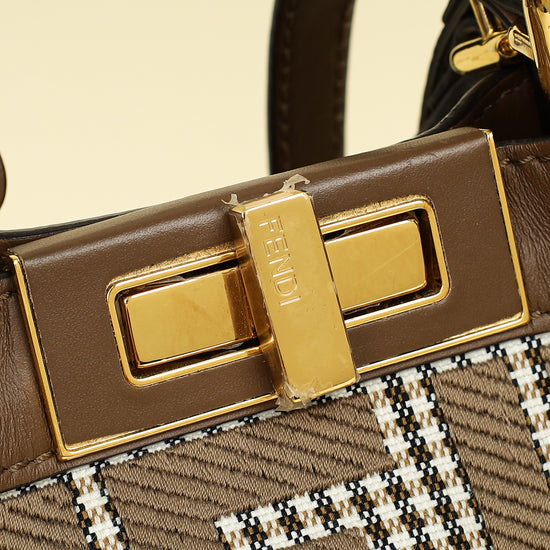 Fendi Brown Houndstooth FF Embroidered Peekaboo X-Tote Medium Bag