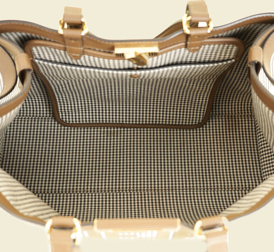 Fendi Brown Houndstooth FF Embroidered Peekaboo X-Tote Medium Bag