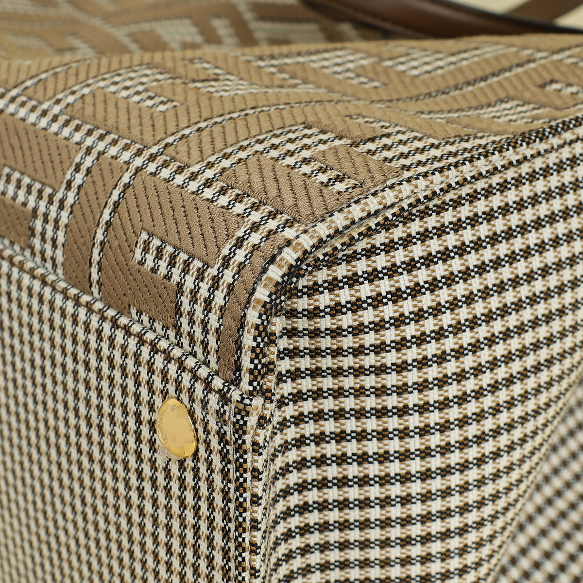 Fendi Brown Houndstooth FF Embroidered Peekaboo X-Tote Medium Bag