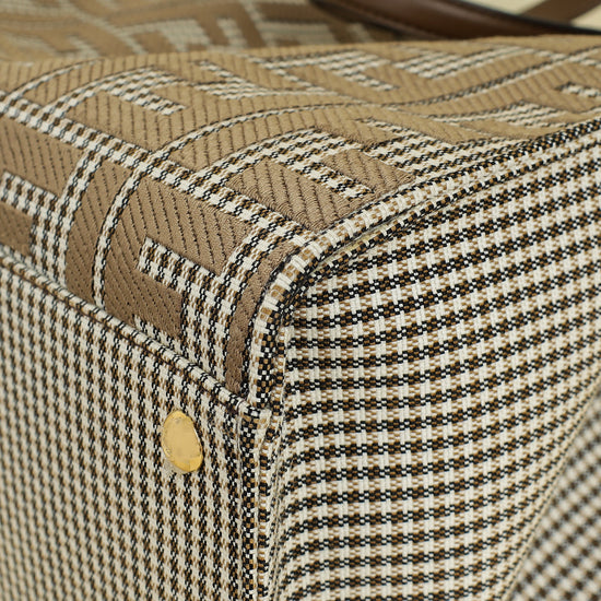 Fendi Brown Houndstooth FF Embroidered Peekaboo X-Tote Medium Bag